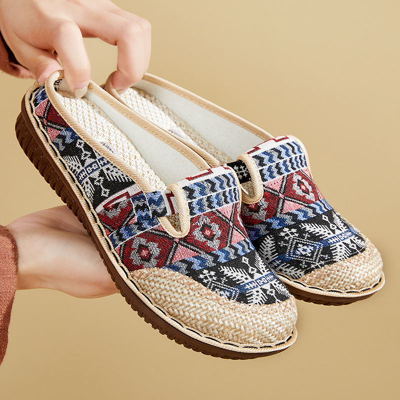 New linen straw woven casual shoes National style embroidered shoes